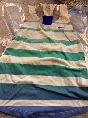 Nike Striped Racerback Tank - Teal, Blue & White